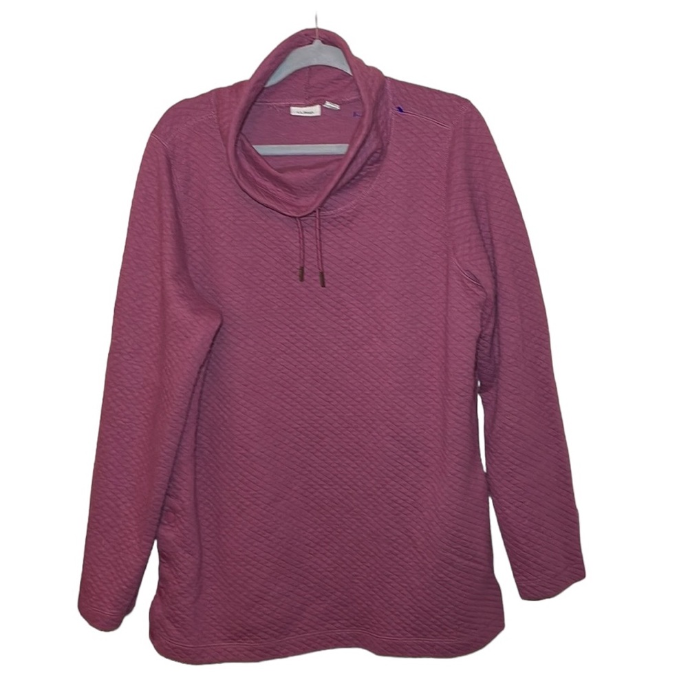 LL Bean Quilted Funnel Neck Sweater Womens Pullover Tunic Side Snap